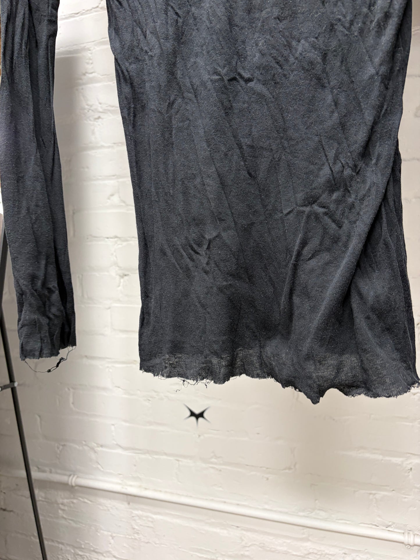 AW2021 Rick Owens ‘Gethsemane’ Black Semi-Sheer Layering Long Sleeve Shirt