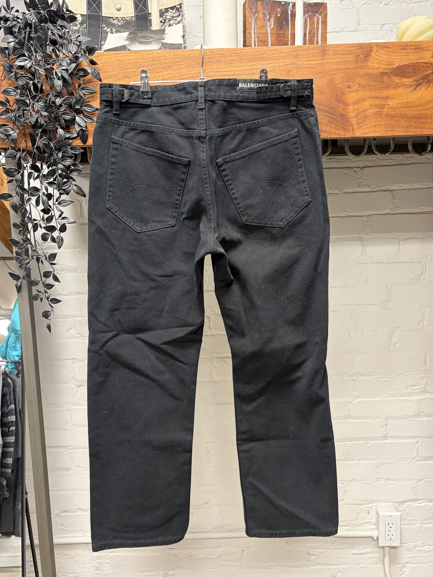 2023 Balenciaga ‘Knee Blowout’ Distressed Straight Cut Black Denim