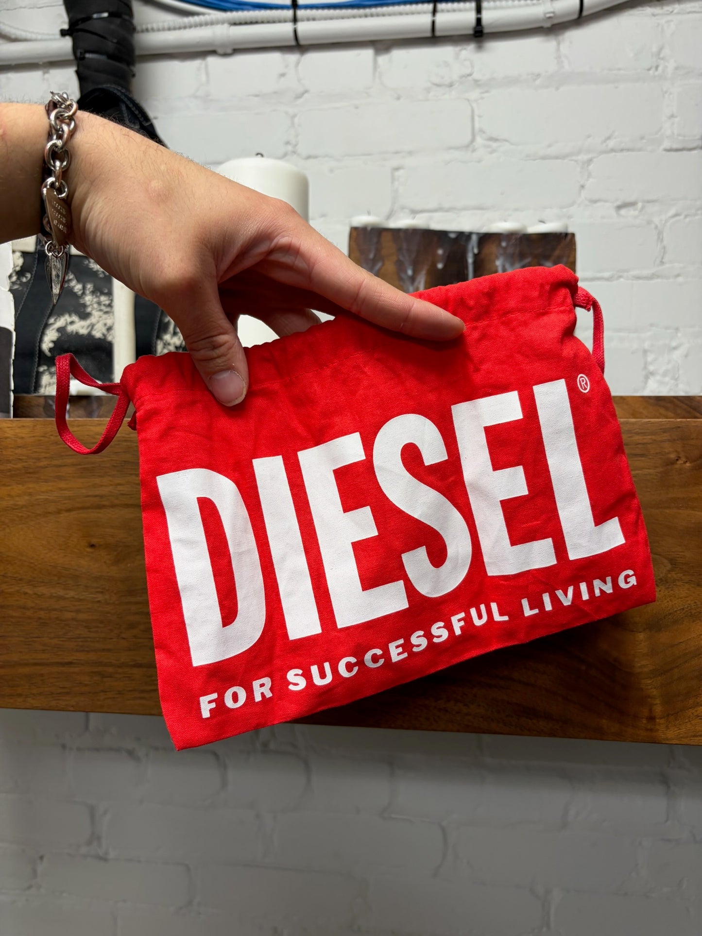 Diesel ‘D Logo’ Buckle Black/Silver Leather Belt