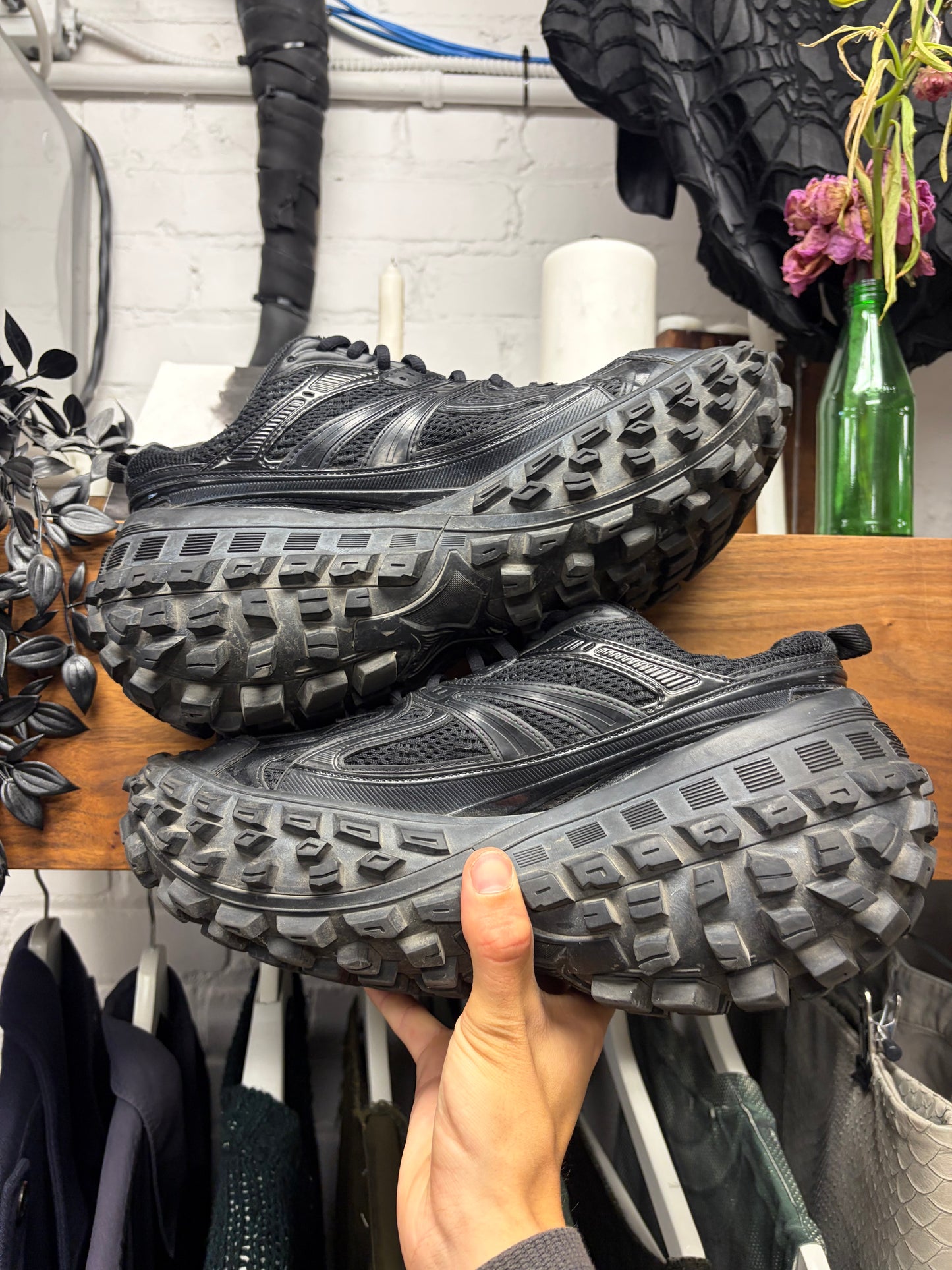 Balenciaga ‘Defender’ Black Tire Sole Low Top Sneakers