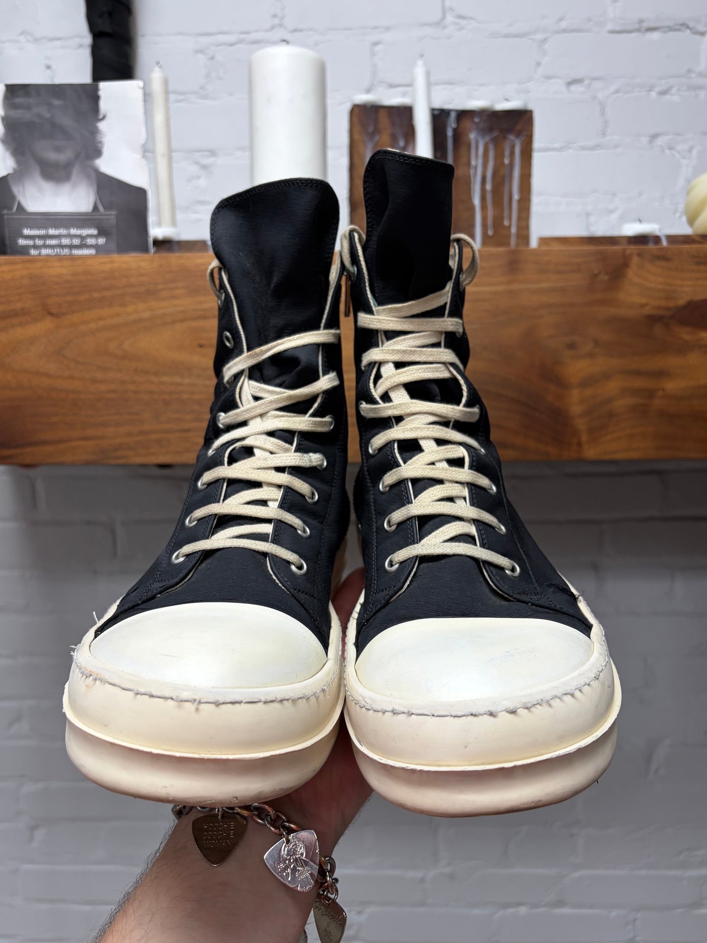 Rick Owens DRKSHDW Black Cotton/Nylon ‘Ramones’ High Top Sneakers