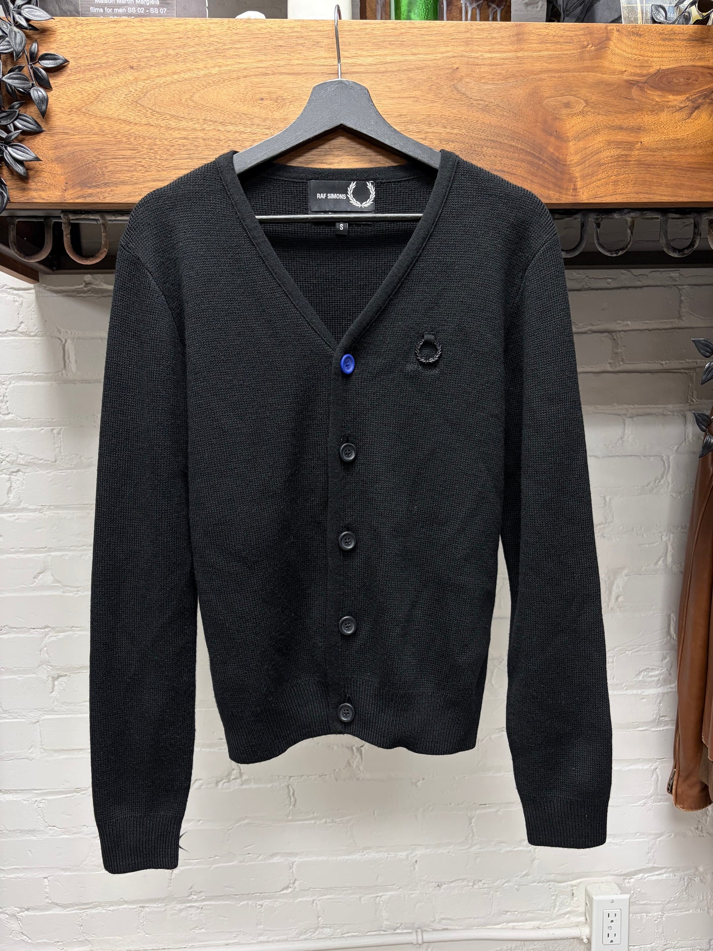Raf Simons x Fred Perry ‘Metal Crest Logo’ Knit Black Cardigan Sweater