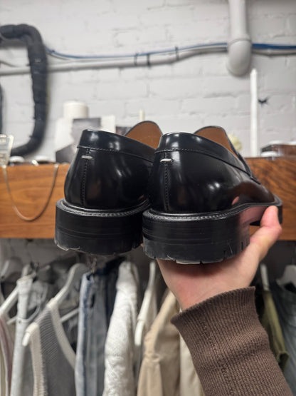 Maison Margiela ‘Tabi’ Split Toe Black Patent Leather Platform Derbies