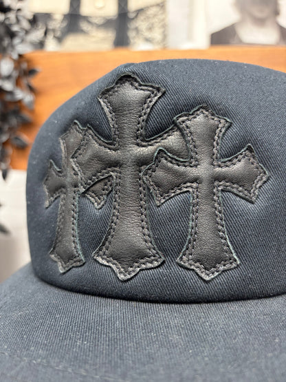 Chrome Hearts ‘Cemetery’ Black Leather Cross Patch Trucker Hat