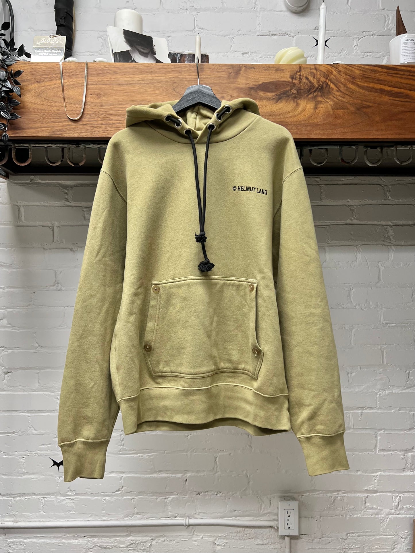 Helmut Lang Olive Green Basic Logo Hoodie