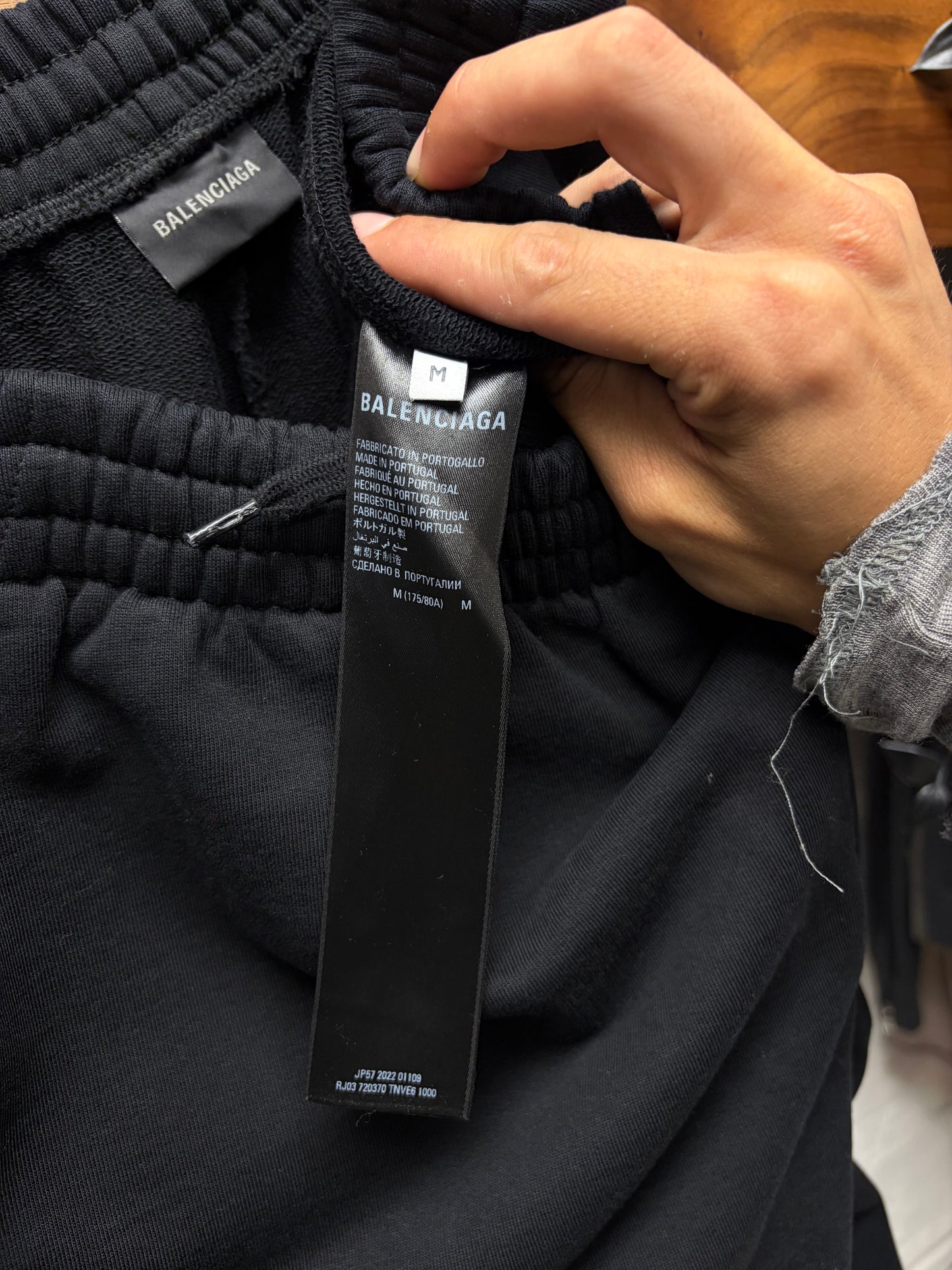 AW2022 Balenciaga ‘Size Sticker’ Black Wide Leg Sweatpants