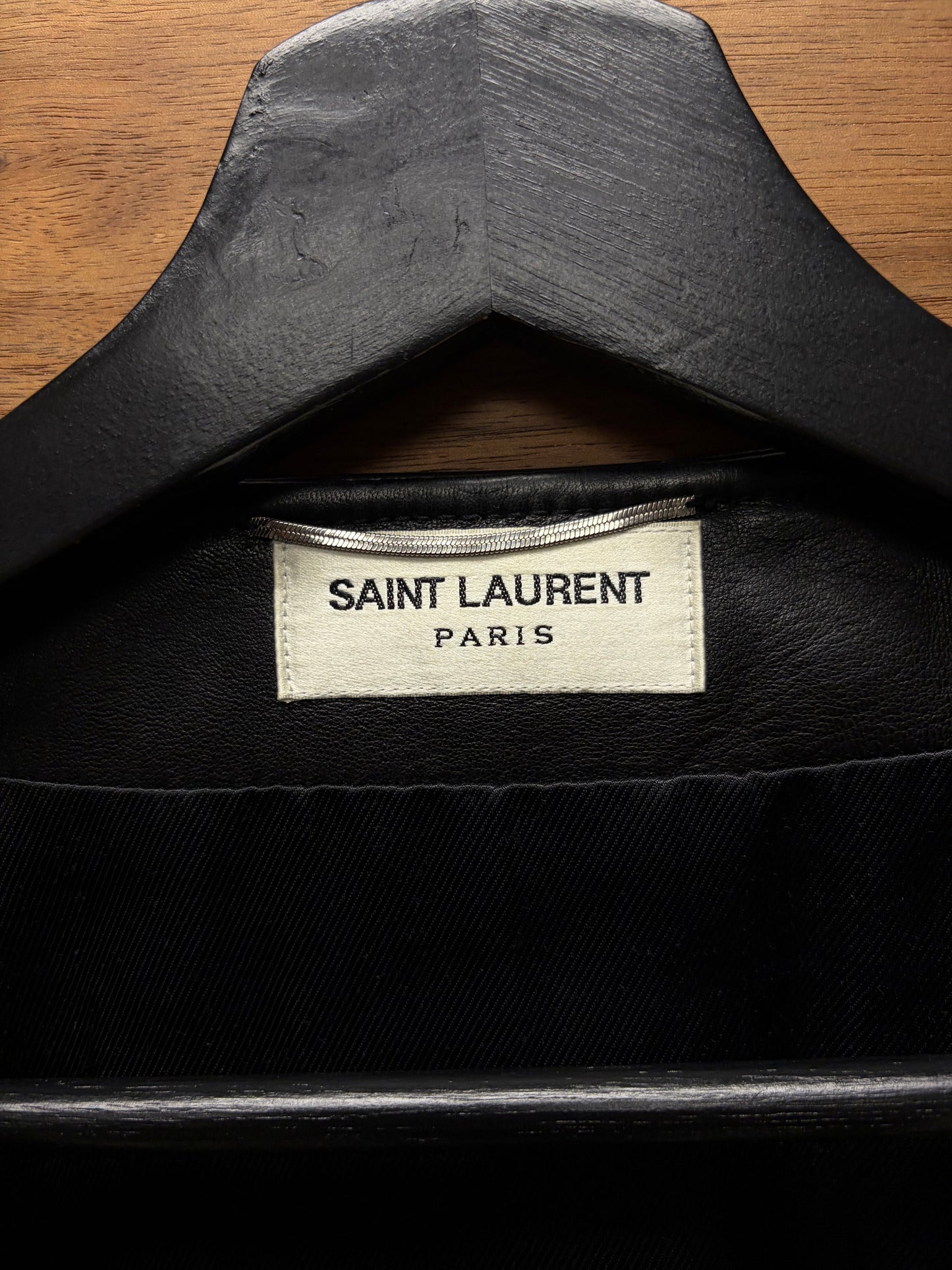 AW2013 Saint Laurent ‘Ponyhair Interior’ Black Mens Calfskin Leather Biker Jacket