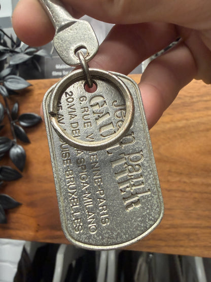 Vintage Jean Paul Gaultier Silver Dogtag Keychain + Quick Clip
