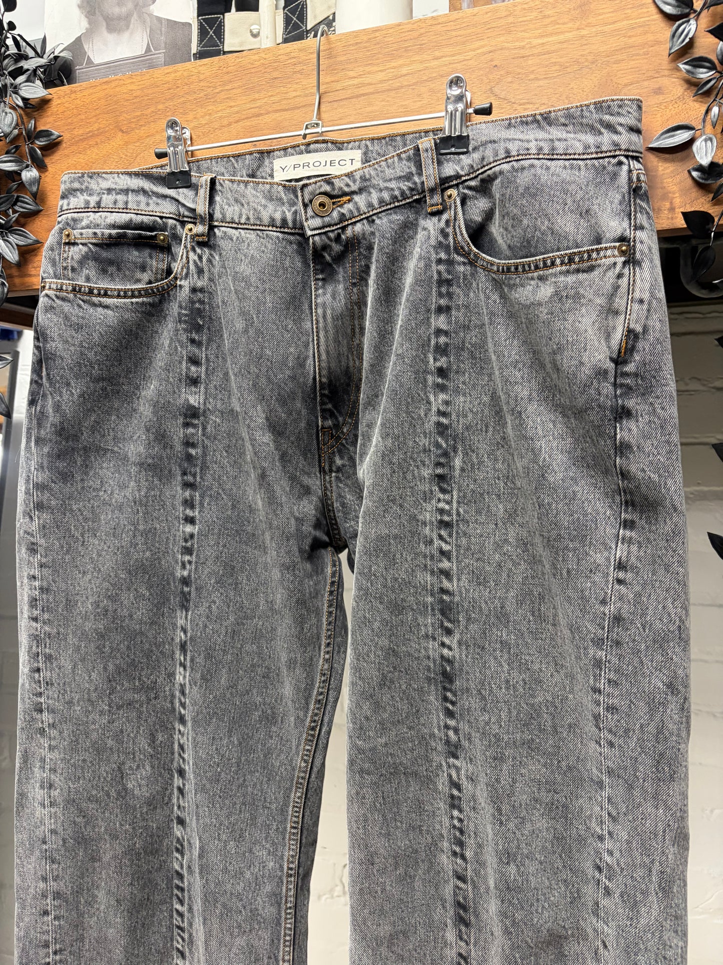 Y-Project ‘Metal Wire’ Shaped Grey Bootcut Denim