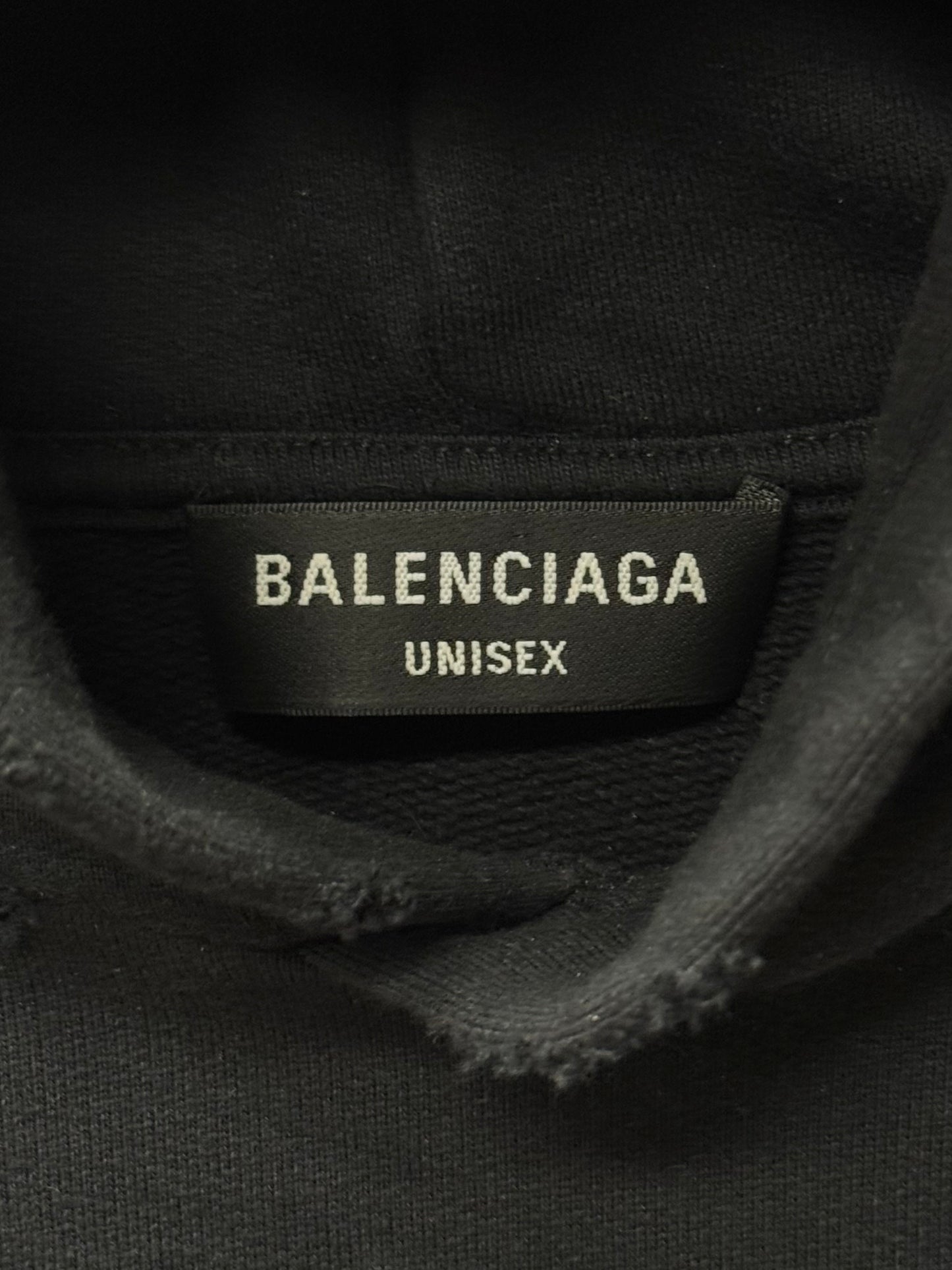 2022 Balenciaga Painted ‘Script Logo’ Distressed Black Cotton Hoodie