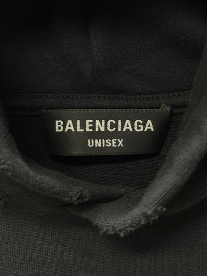 2022 Balenciaga Painted ‘Script Logo’ Distressed Black Cotton Hoodie