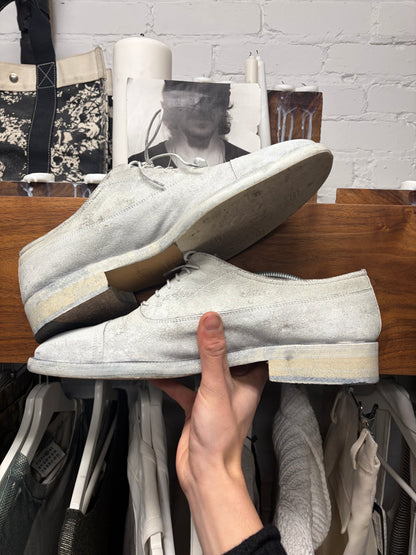 Maison Margiela Painted White Suede Lace Up Derby Dress Shoes