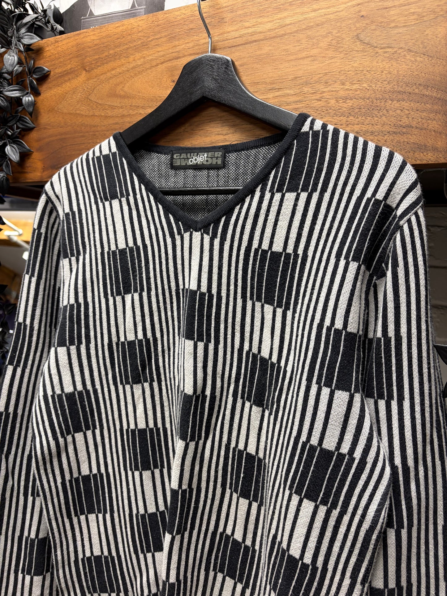 Vintage Jean Paul Gaultier ‘Objet’ Vertical Bar Patterned V-Neck Knit Sweater