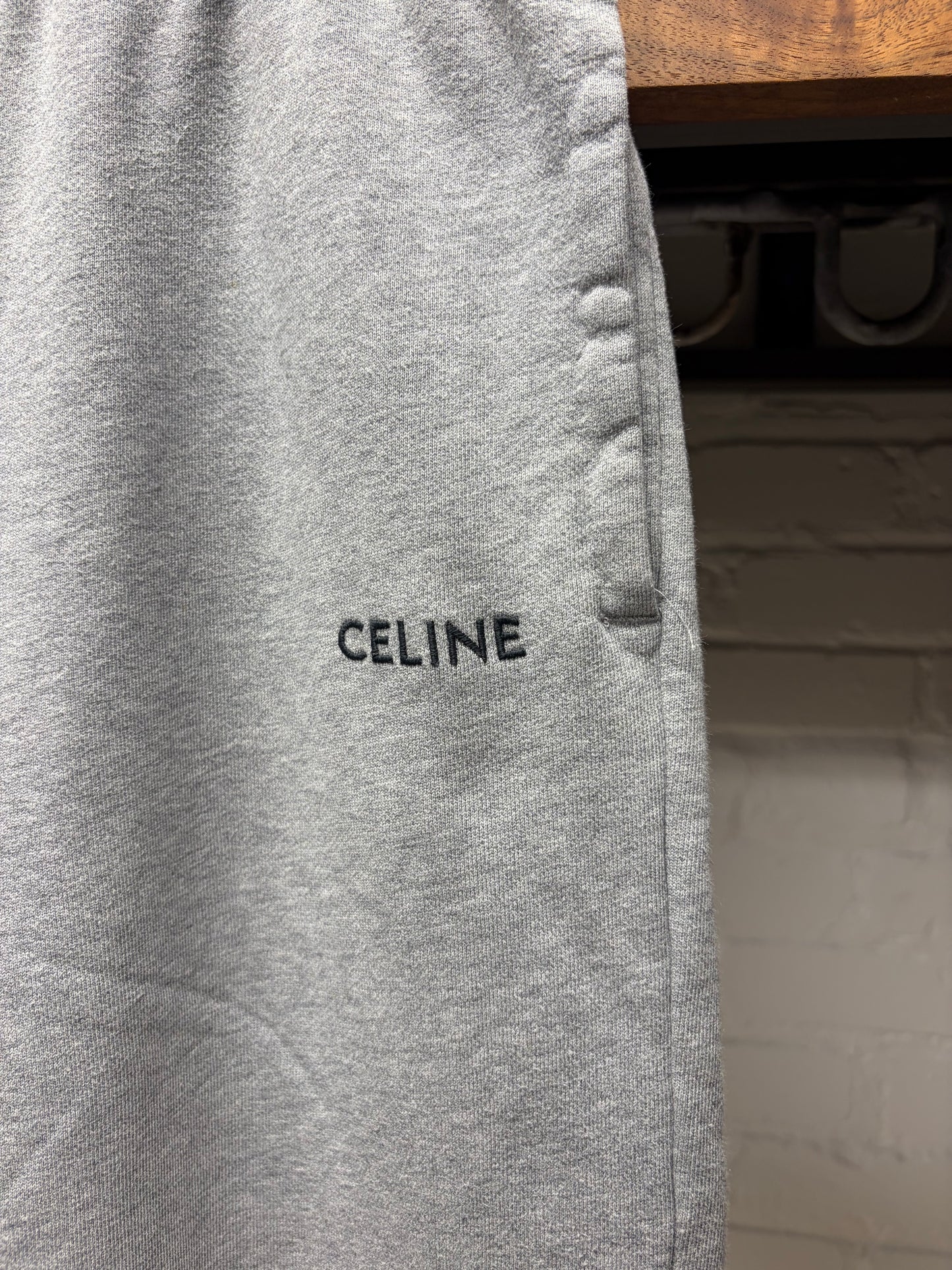 Celine Grey Cotton Jersey Embroidered Logo Sweatpants