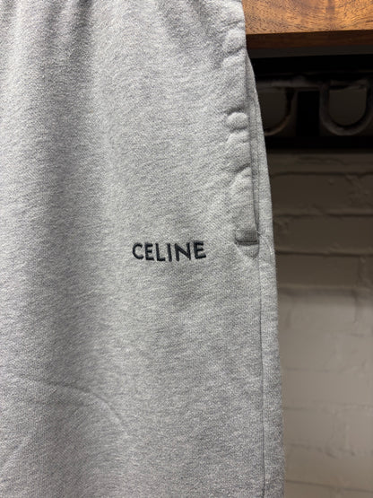 Celine Grey Cotton Jersey Embroidered Logo Sweatpants