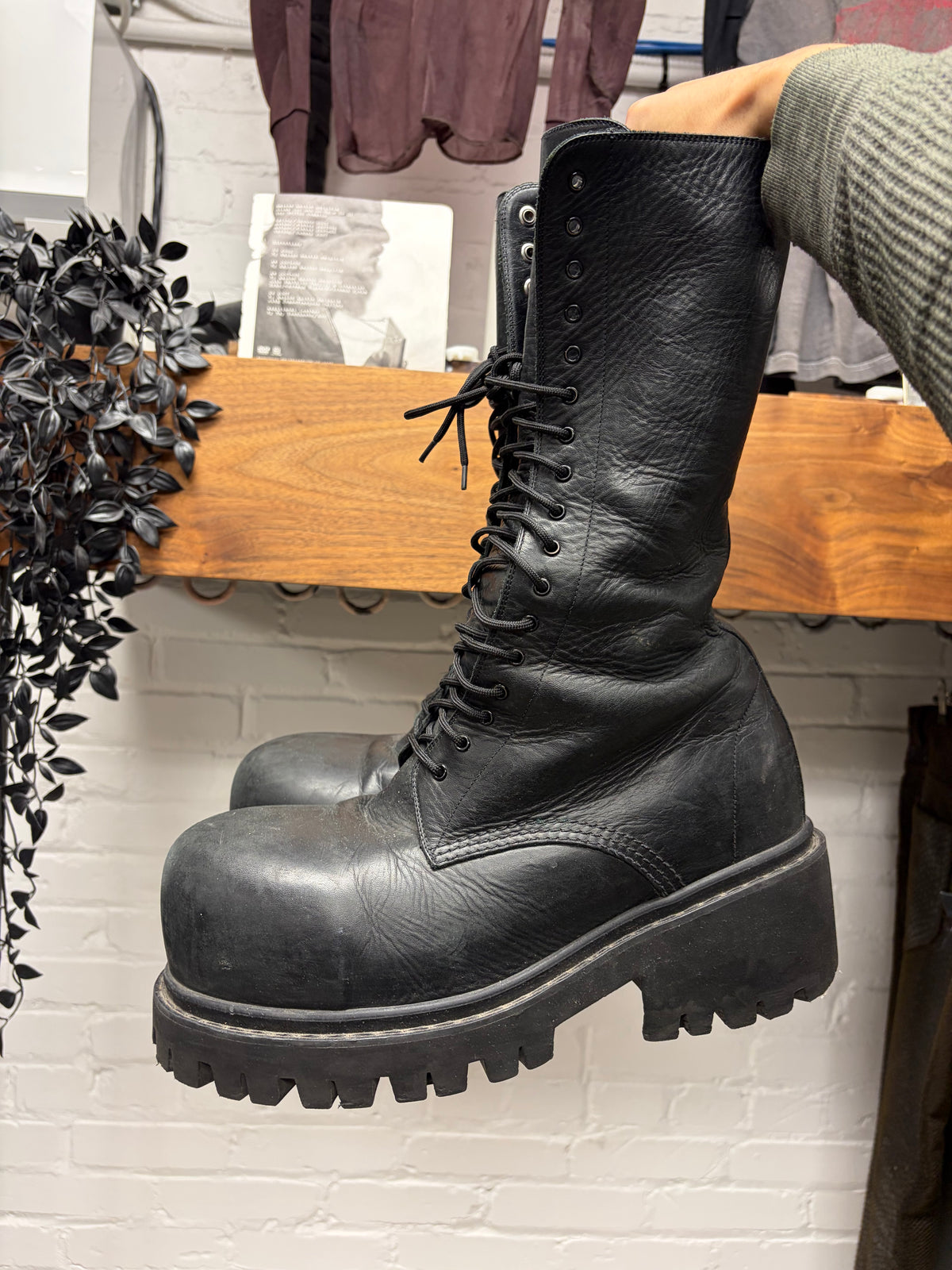 AW2024 Balenciaga ‘Runway Stomper’ Black Leather Lace Up Extra High Cut Boots