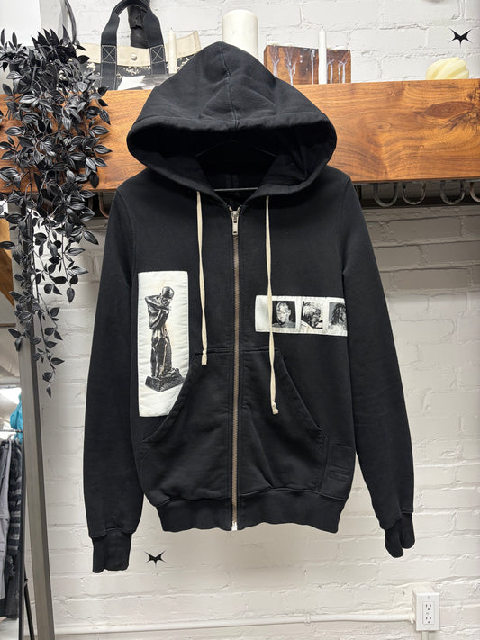2016 Rick Owens Patchwork ‘Jason’ Black Drawstring Hoodie