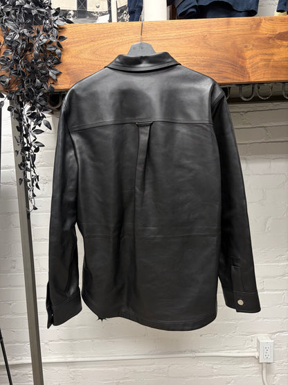 SS2020 Bottega Veneta ‘Polished Button’ Black Leather Oversized Work-Shirt