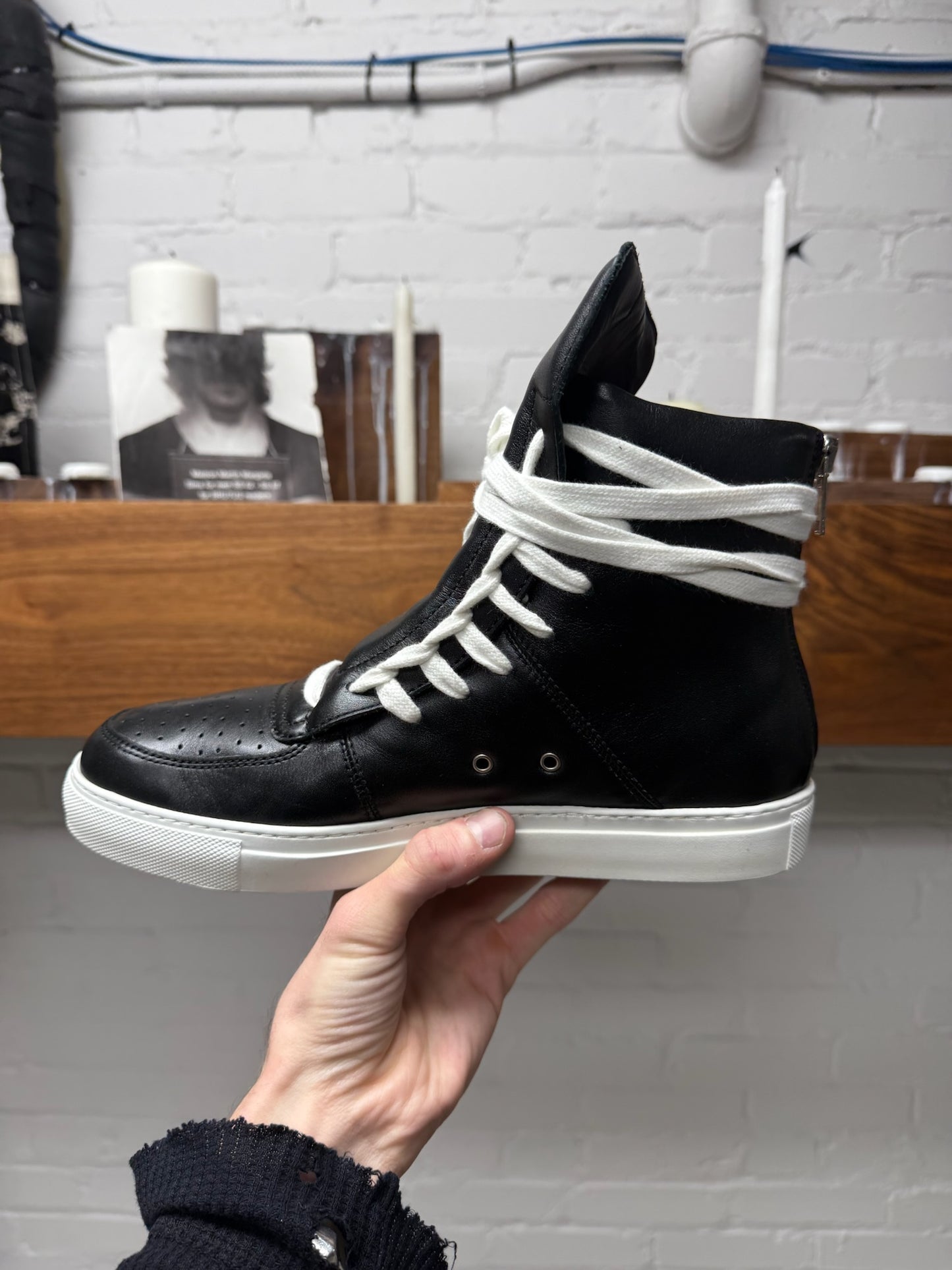 Kris Van Assche ‘Twisted-Lace’ Black/White Leather High Top Sneakers
