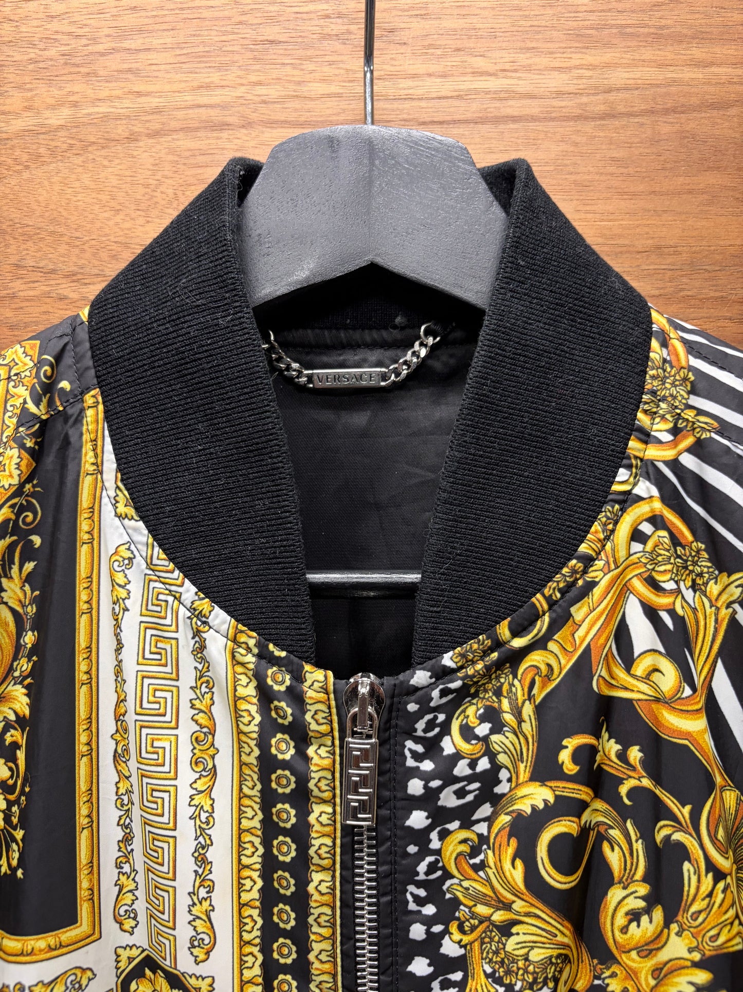 Versace ‘Baroque’ Full Print Gold/Black Silk Bomber Jacket