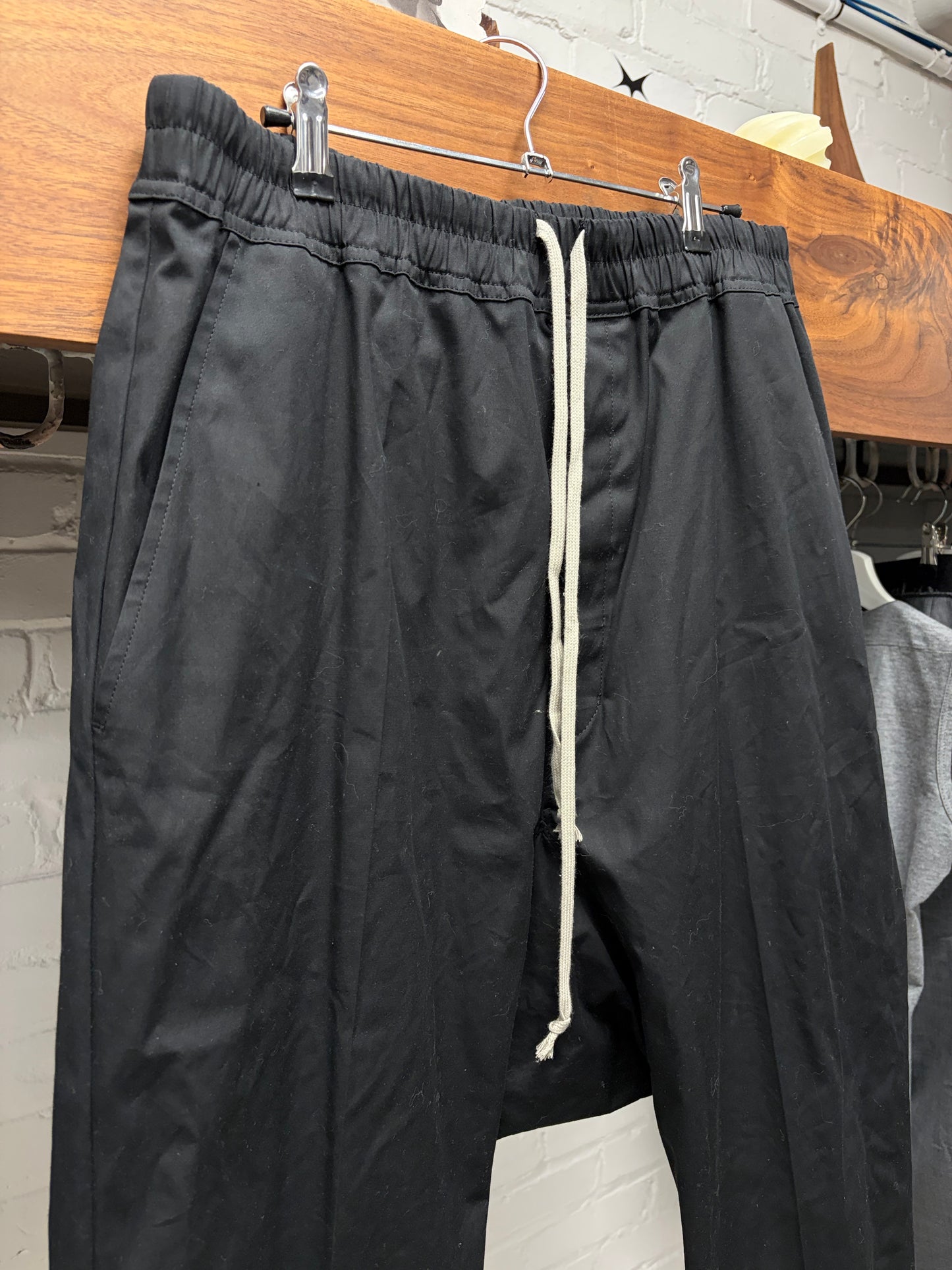 Rick Owens ‘Pod’ Drop Crotch Black Drawstring 3/4 Length Shorts