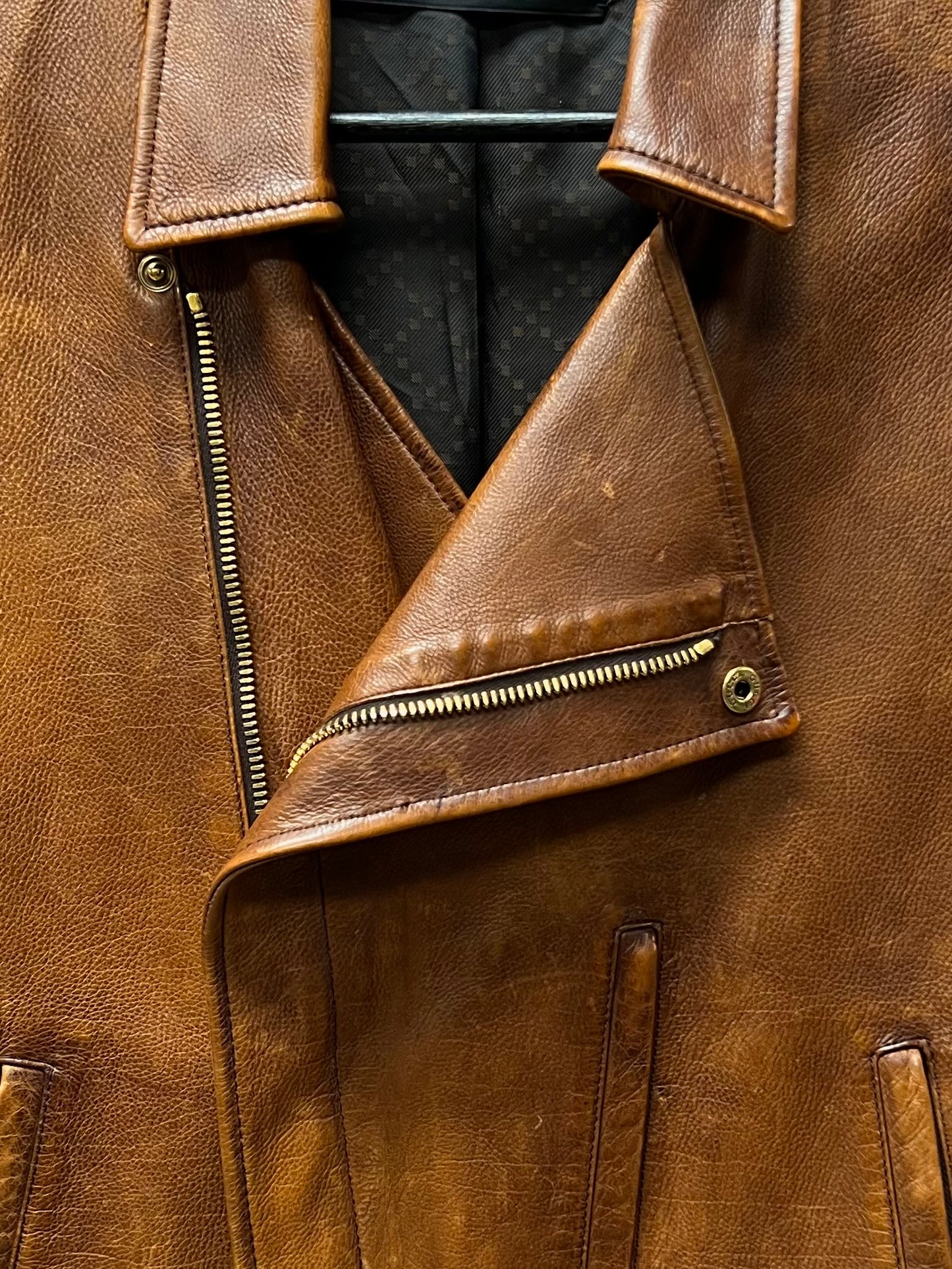 2000s Gucci ‘Natural Patina’ Brown Calf Leather ‘Horsebit’ Biker Jacket