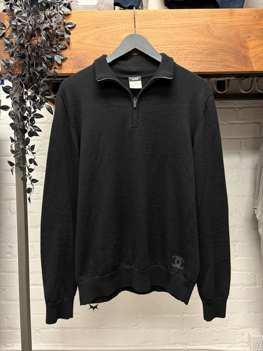 Chanel Uniform Quarter Zip Studded Knit Sweater
