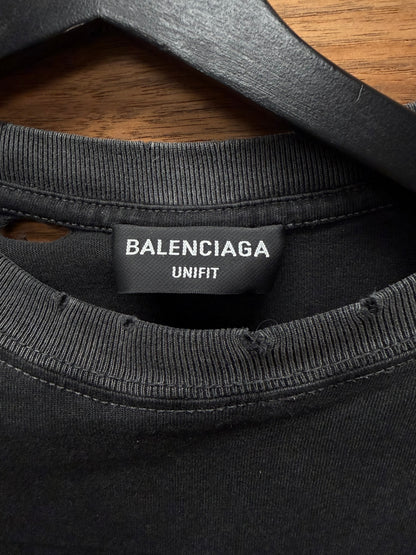 2020 Balenciaga ‘This Is Not’ Thrash Distressed Black Oversized T-Shirt