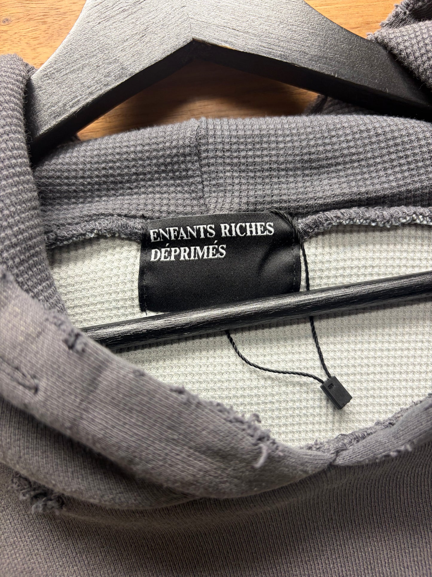 Enfants Riches Deprimes Washed Grey Thermal Lined Logo Hoodie
