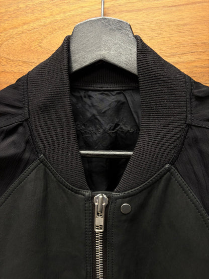 SS2016 Rick Owens ‘Cyclops’ Cropped Black Geometric Pattern Lambskin Hybrid Bomber Jacket