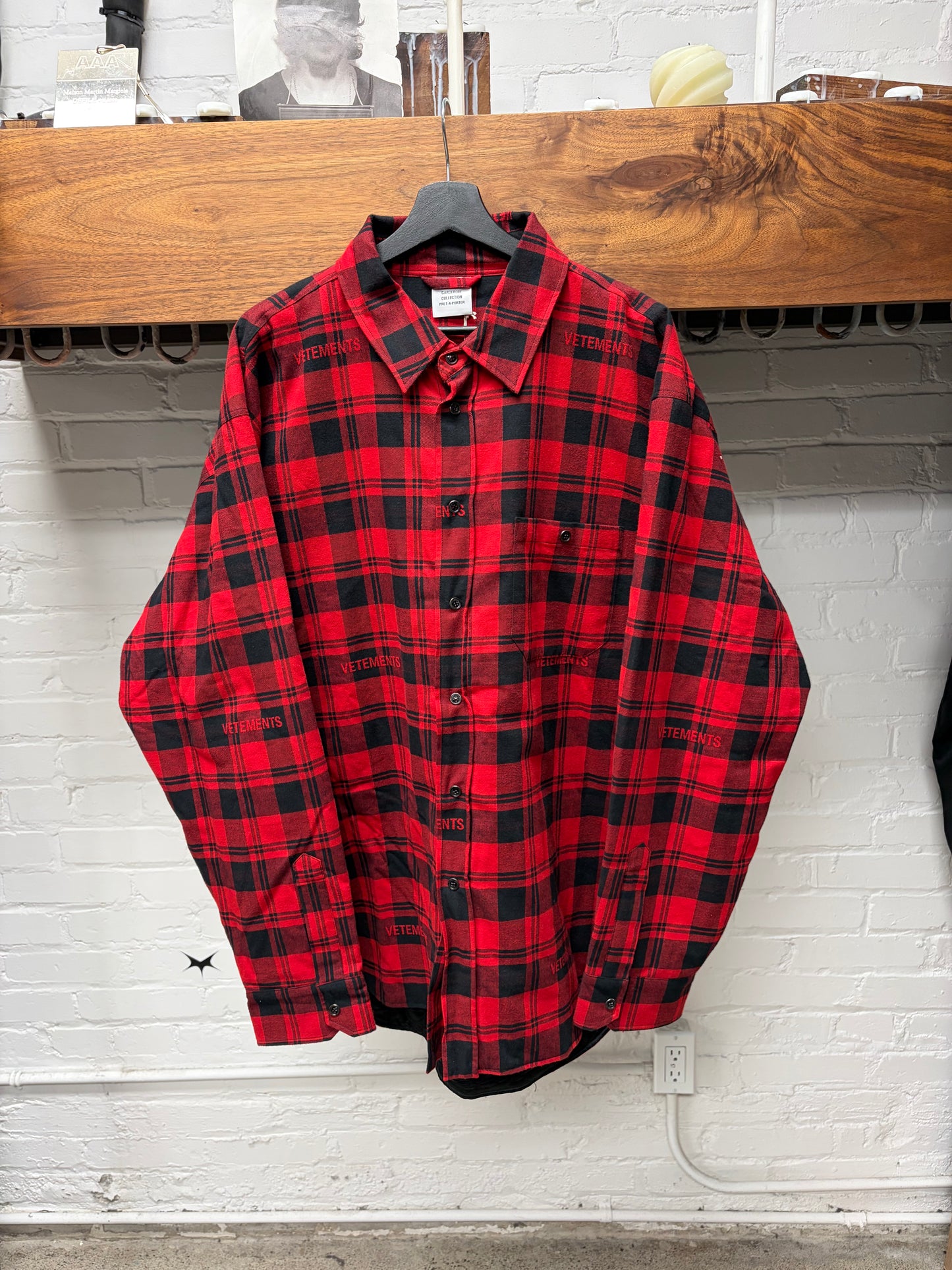 Vetements Embroidered Logo Quilted Red/Black Oversized Flannel Shirt
