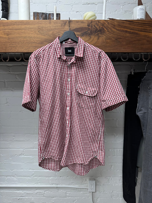 Dolce & Gabbana Red/White Checkered Plaid Short Sleeve Shirt