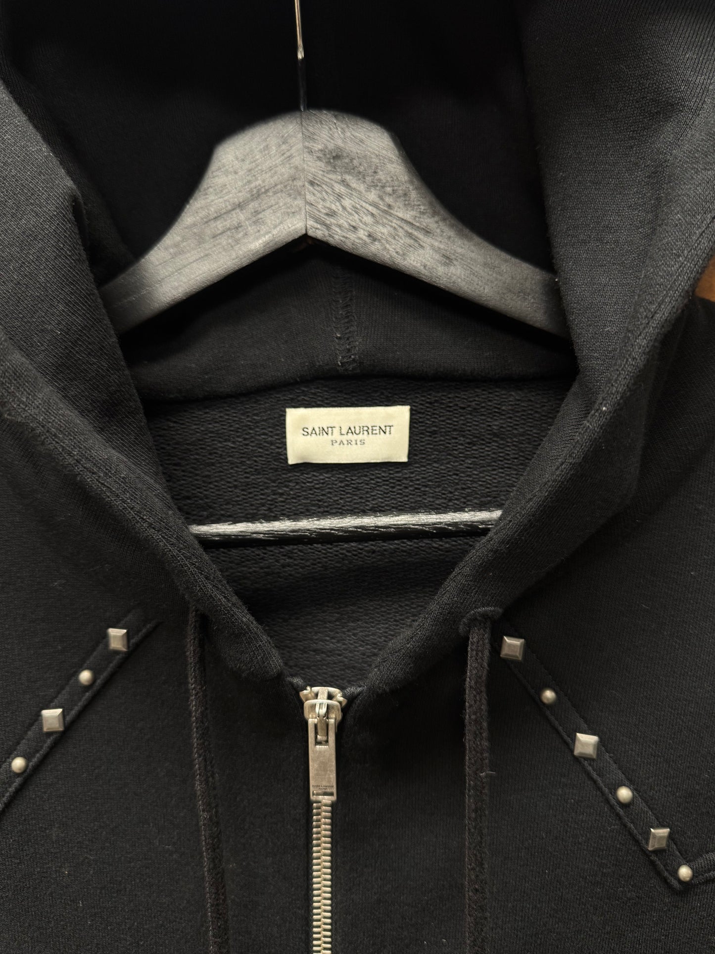 2019 Saint Laurent ‘Western Studded’ Black Cotton Zip-Up Hoodie