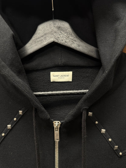 2019 Saint Laurent ‘Western Studded’ Black Cotton Zip-Up Hoodie