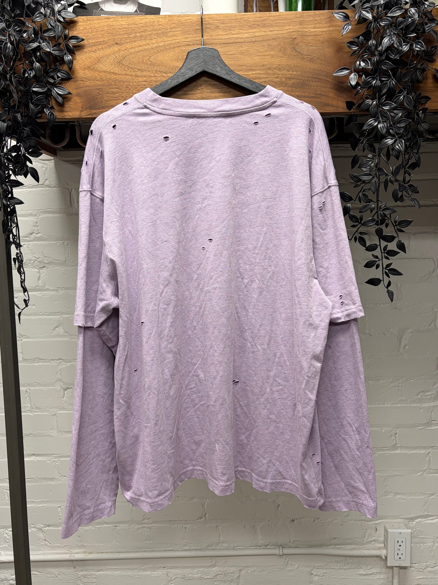 Acne Studios Layered Purple ‘Button Logo’ Distressed Long Sleeve Shirt
