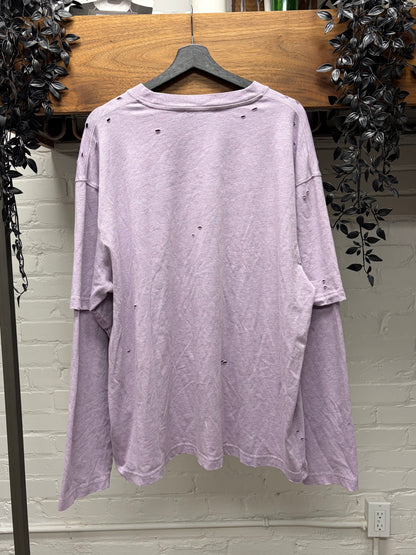 Acne Studios Layered Purple ‘Button Logo’ Distressed Long Sleeve Shirt