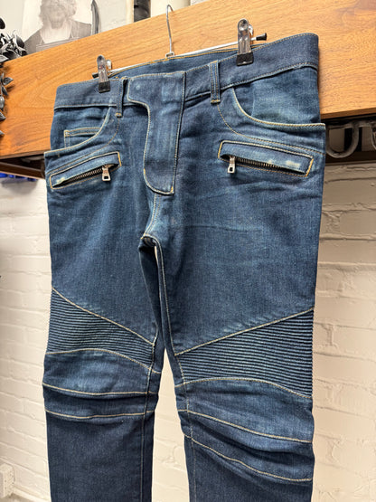 Balmain Classic Raw Wash Blue Moto-Biker Skinny Jeans