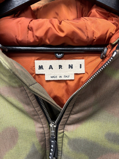 Marni ‘Dusted Olive’ Ruched Sleeve MA-1 Camo Hooded Bomber Jacket