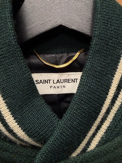 2016 Saint Laurent ‘Teddy’ Forest Green/White Wool Varsity Jacket