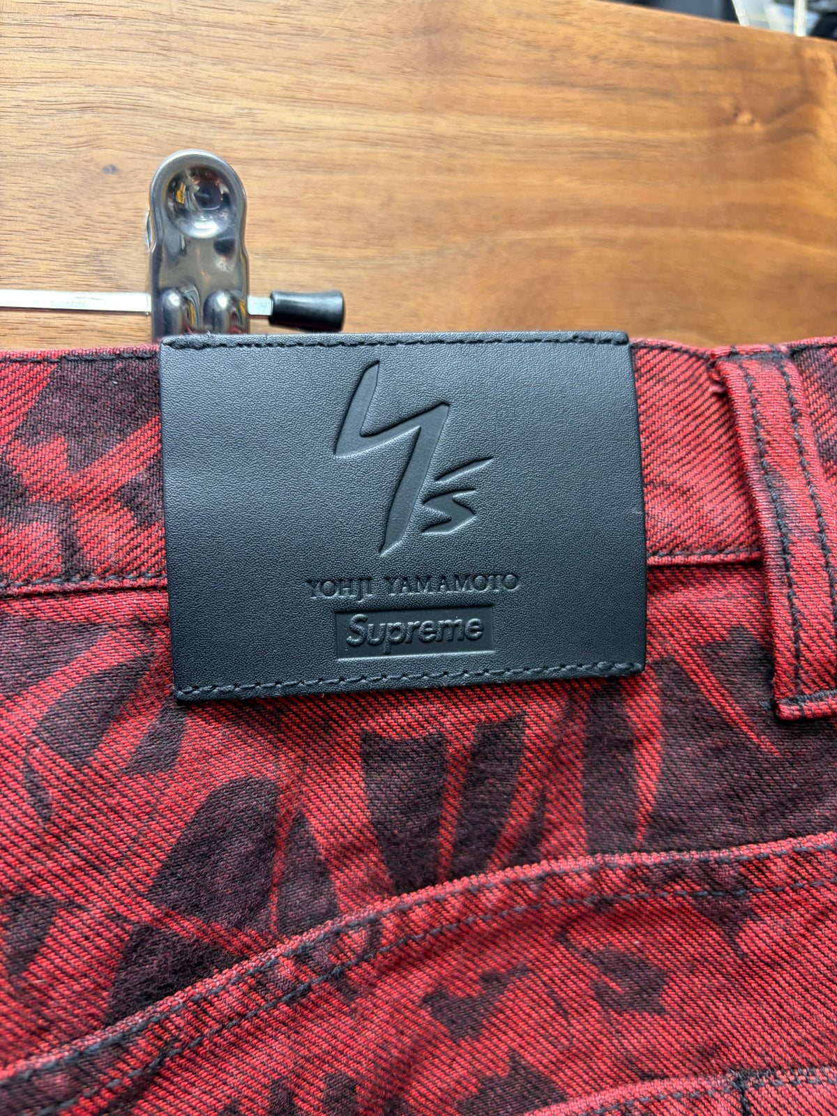 AW2025 Yohji Yamamoto x Supreme Y’s Overdyed Red ‘Skull Print’ Baggy Denim