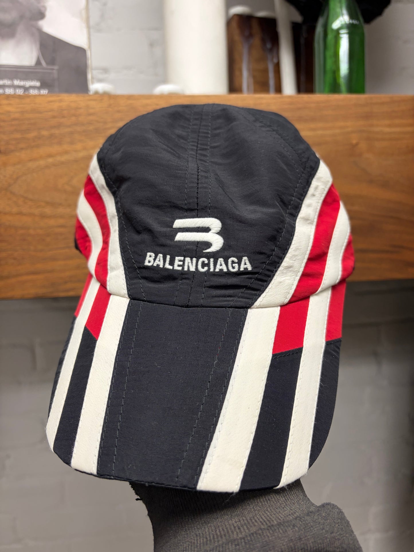 Balenciaga ‘Sporty B Logo’ Black/Red Track Strap-Back Baseball Cap