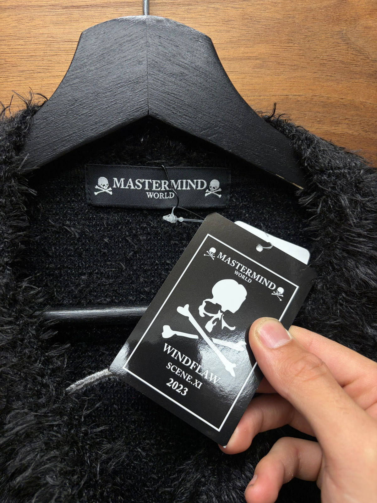 2023 Mastermind ‘Skull n Bones’ Logo Oversized Black Shag Knit Sweater