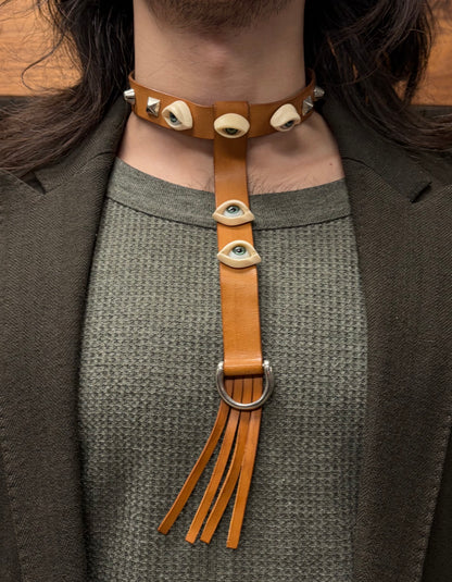 Yohji Realistic ‘Eye Design’ Brown Leather Bolo Tie