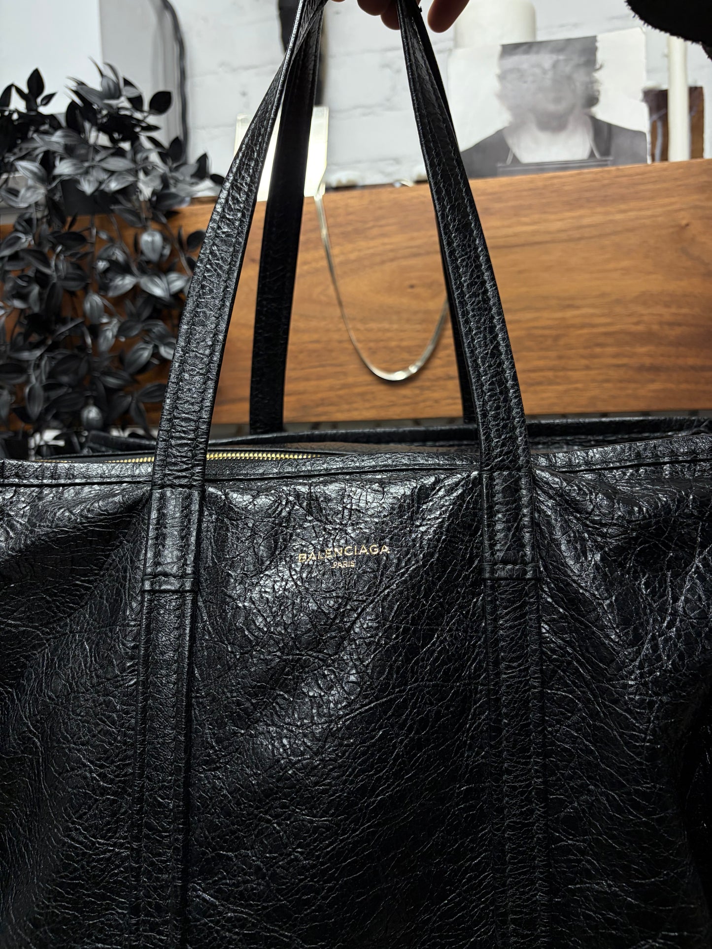Balenciaga ‘Bazzar’ Black Leather Shopper Tote Bag