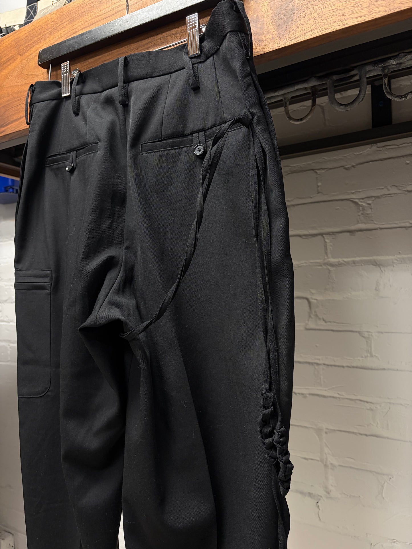 Yohji Yamamoto Pour Homme ‘Bondage Strap’ Black Zip-Closure Trousers