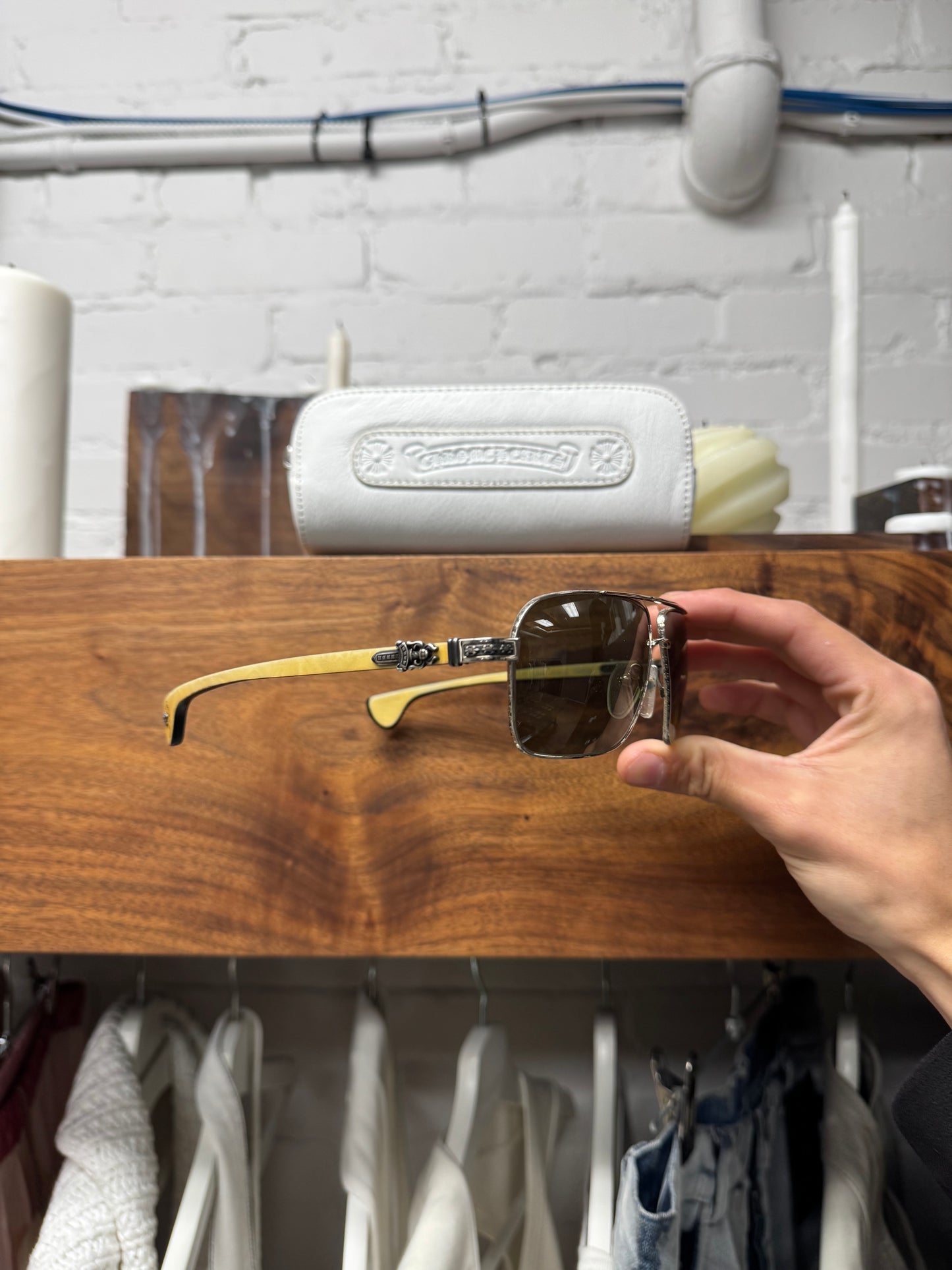 Chrome Hearts ‘Throb’ Dagger 925 Silver Detailed Wood Frame Sunglasses