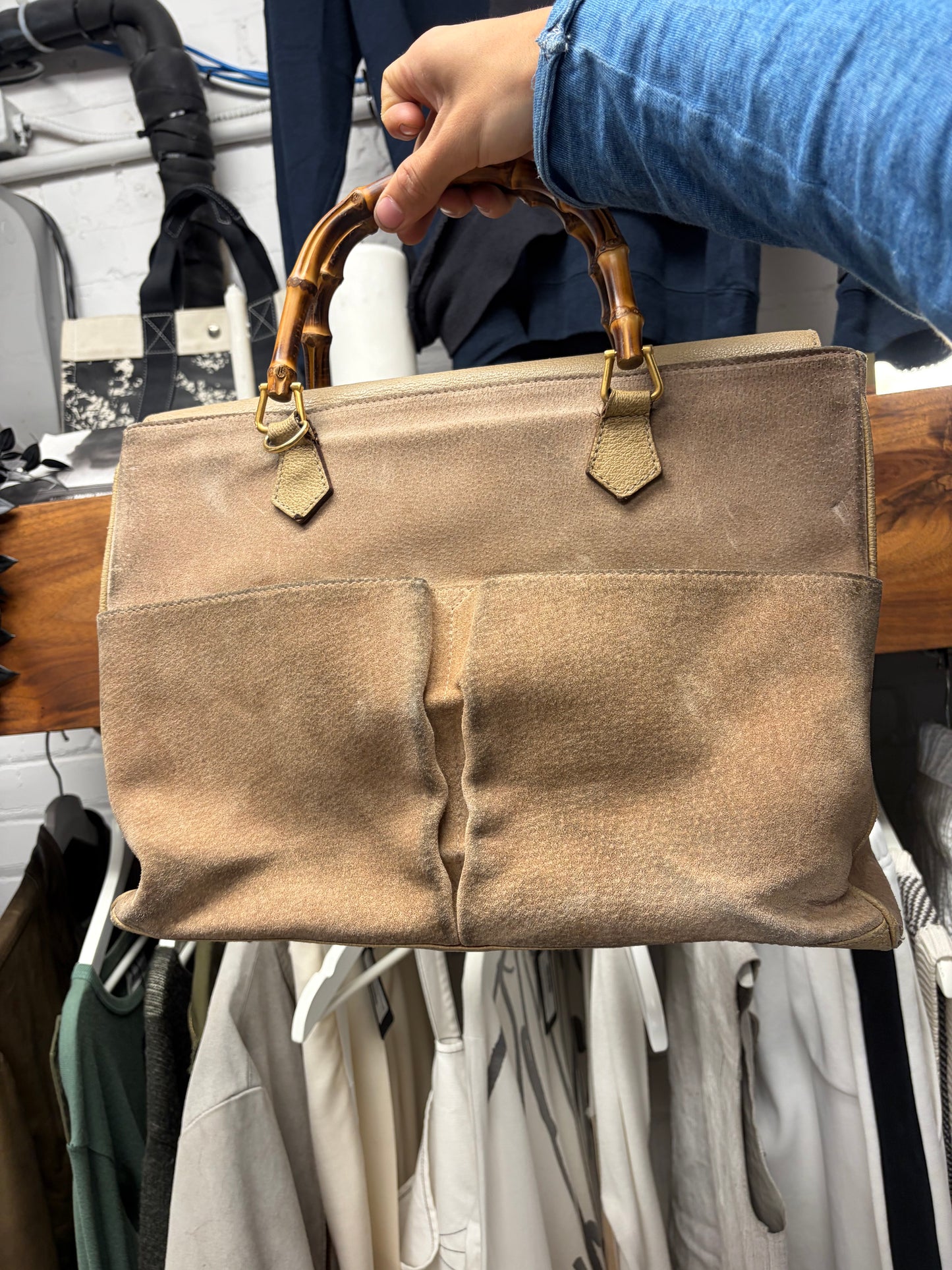 Gucci Bamboo Top Handle Brown Suede Work-Bag