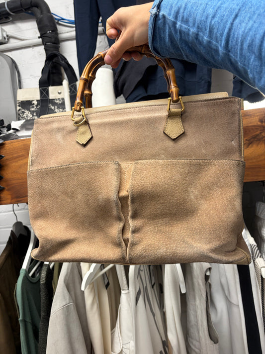 Gucci Bamboo Top Handle Brown Suede Work-Bag