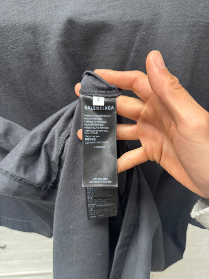 2025 Balenciaga ‘Loop Sports’ Icon Logo Faded Black Oversized T-Shirt