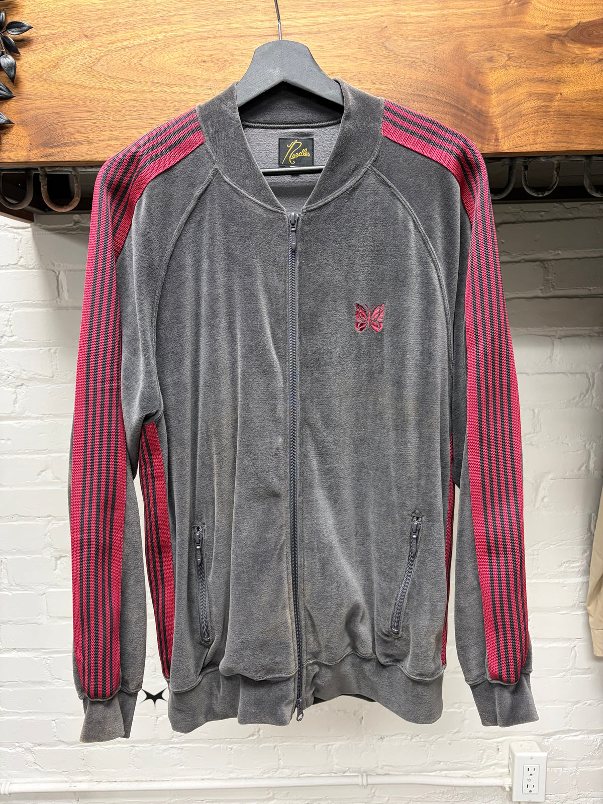 Needles Dark Grey/Maroon Velour Striped Track Jacket